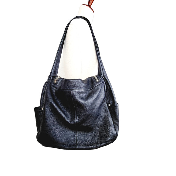 orYANY Black Pebbled Leather Half Moon Zip Hobo Handbag - Picture 3 of 13